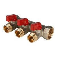 Коллектор Stout с шаровыми кранами 3/4x1/2 с 3 отводами, красный, SMB 6200 341203