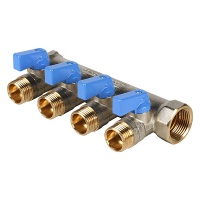 Коллектор Stout с шаровыми кранами 3/4x1/2 с 4 отводами, синий, SMB 6201 341204