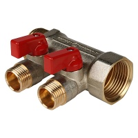 Коллектор Stout с шаровыми кранами 1x1/2 с 2 отводами, красный, SMB 6200 011202